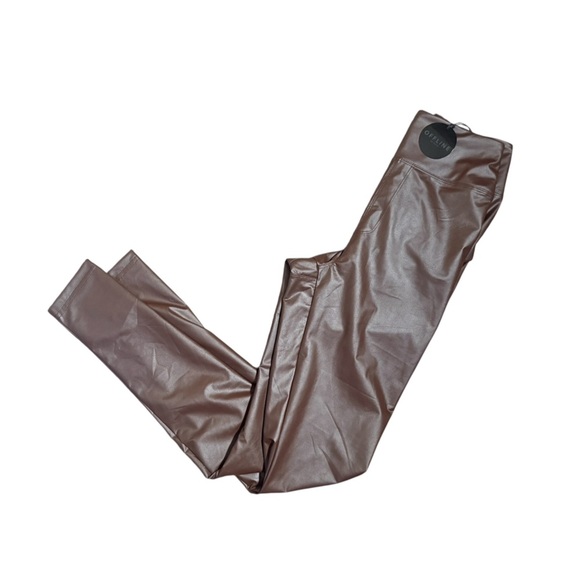 Aerie Offline Brown Real luxe Faux Leather Pants NWT - Picture 2 of 4